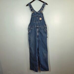 Carhartt R07-DST Mens Denim Bib Overalls Medium Wash Blue 34x32 Workwear Ranch